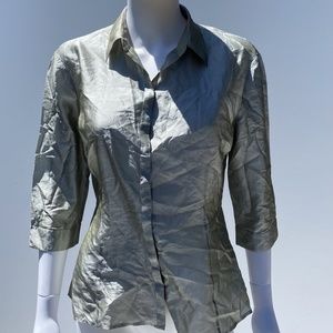 Short-Sleeve Silk Button Up Blouse